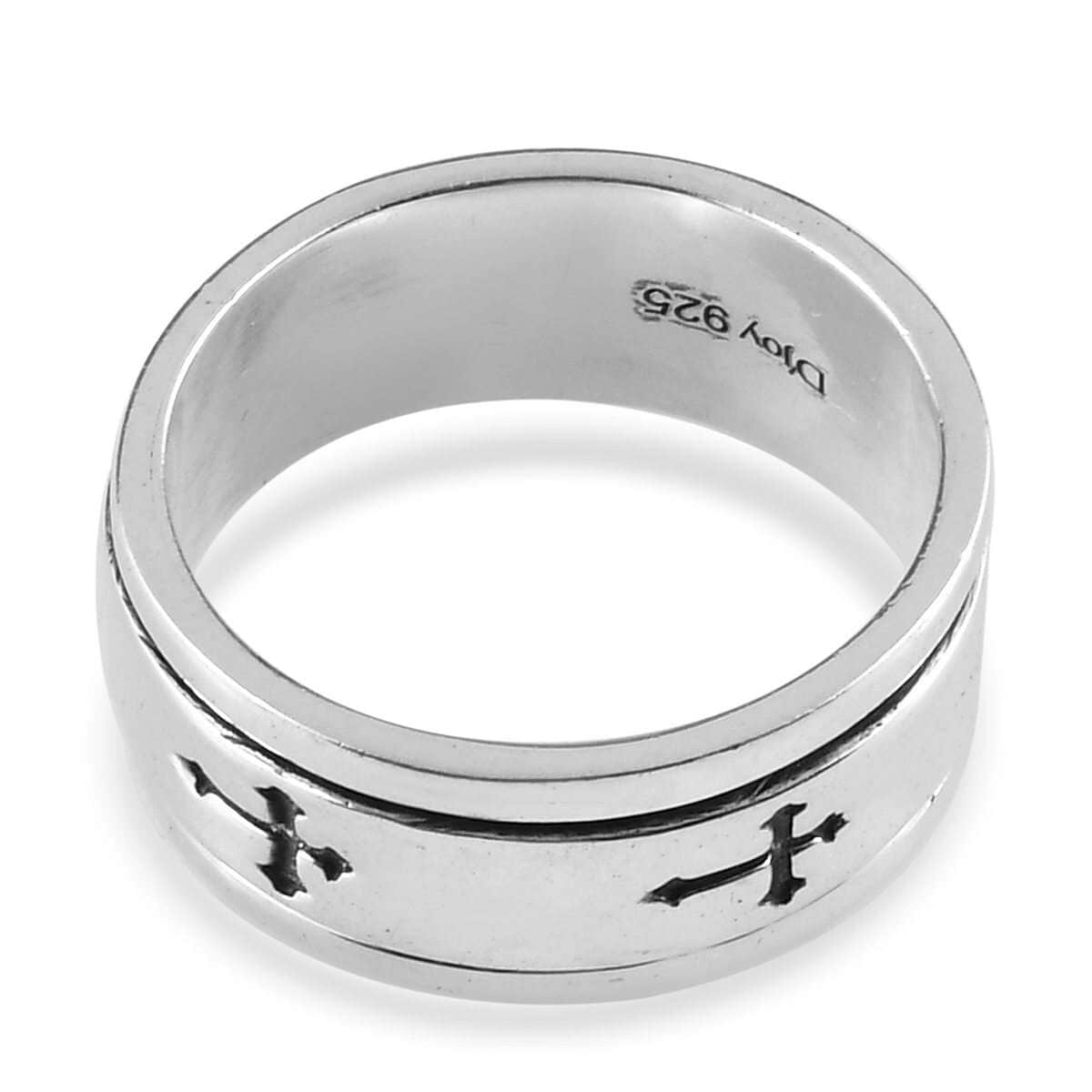 Sterling Silver Cross Engraved Spinner Ring, Anxiety Ring for Women, Fidget Rings for Anxiety for Women, Stress Relieving Anxiety Ring, Promise Rings (Size 10.0) (4.75 g) image number 4