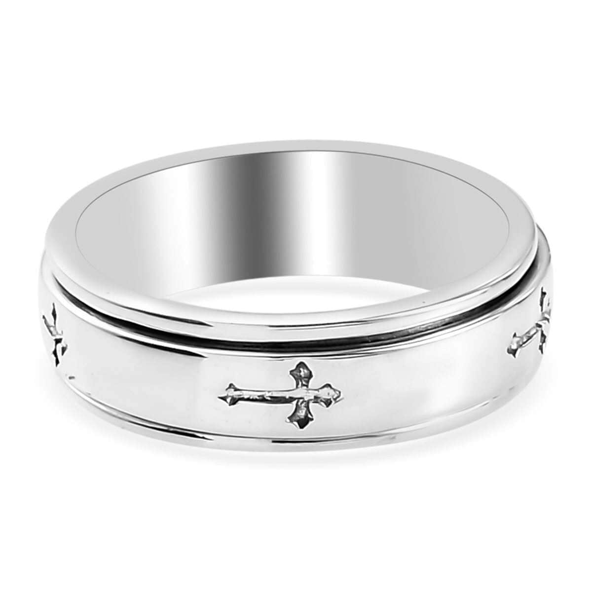 Sterling Silver Cross Engraved Spinner Ring, Anxiety Ring for Women, Fidget Rings for Anxiety for Women, Stress Relieving Anxiety Ring, Promise Rings (Size 10.0) (4.75 g) image number 6