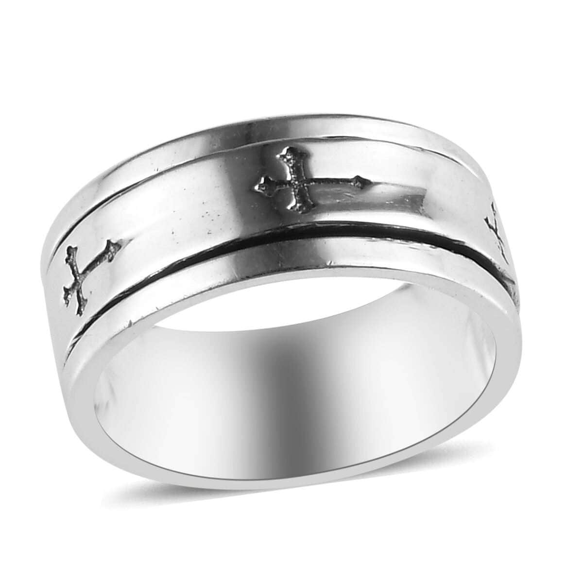 Sterling Silver Cross Engraved Spinner Ring, Anxiety Ring for Women, Fidget Rings for Anxiety for Women, Stress Relieving Anxiety Ring, Promise Rings (Size 6.0) (4.75 g) image number 0