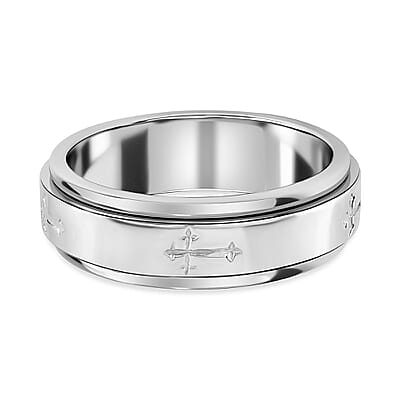 Cross Engraved Spinner Ring in Sterling Silver, Anxiety Ring for Women, Fidget Rings for Anxiety for Women, Stress Relieving Anxiety Ring, Promise Rings (Size 6.0) (4.75 g)