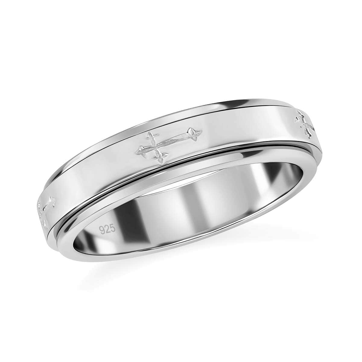 Sterling Silver Cross Engraved Spinner Ring, Anxiety Ring for Women, Fidget Rings for Anxiety for Women, Stress Relieving Anxiety Ring, Promise Rings (Size 9.0) (4.75 g) image number 0