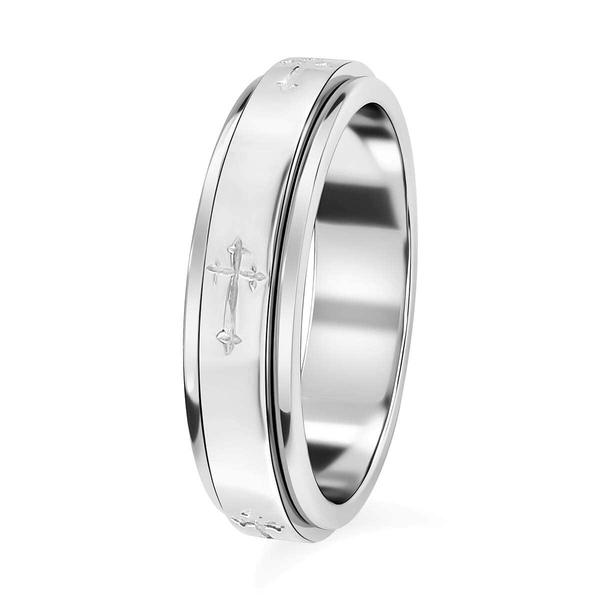 Sterling Silver Cross Engraved Spinner Ring, Anxiety Ring for Women, Fidget Rings for Anxiety for Women, Stress Relieving Anxiety Ring, Promise Rings (Size 9.0) (4.75 g) image number 3