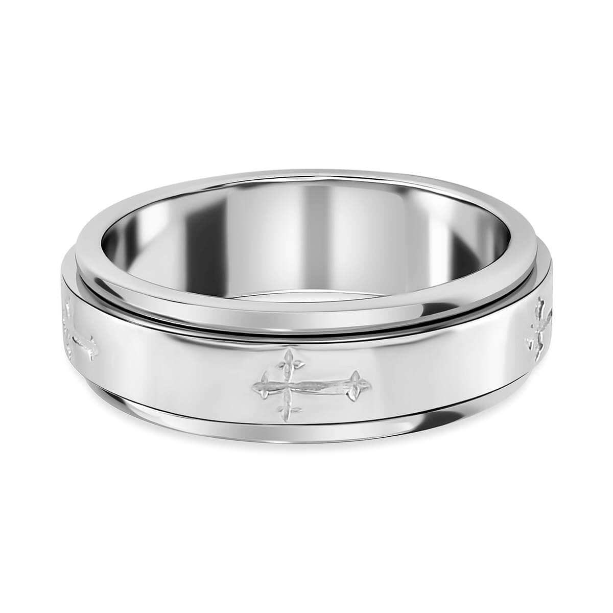 Sterling Silver Cross Engraved Spinner Ring, Anxiety Ring for Women, Fidget Rings for Anxiety for Women, Stress Relieving Anxiety Ring, Promise Rings (Size 9.0) (4.75 g) image number 4