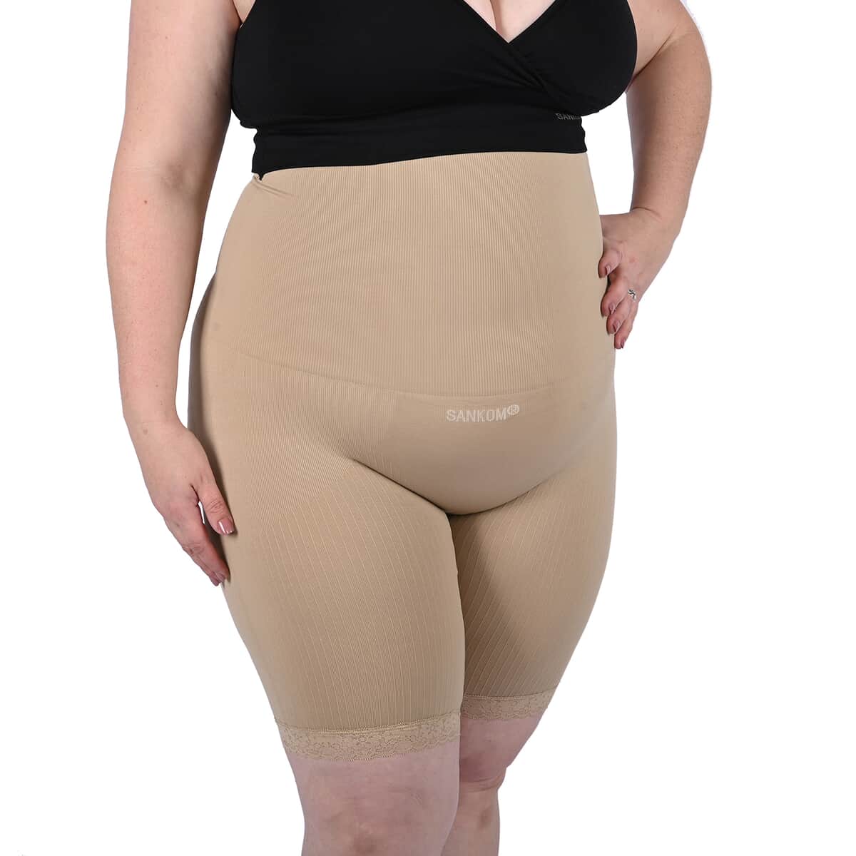 SANKOM Patent Classic Shapers with Lace - XXXL/Tan and White image number 0