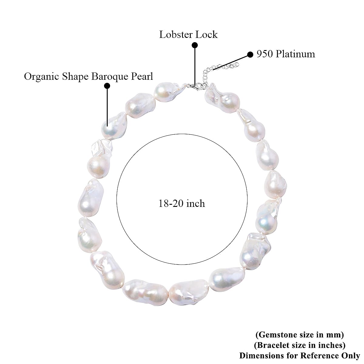 950 Platinum Organic Shape Baroque Pearl Necklace 18-20 Inches