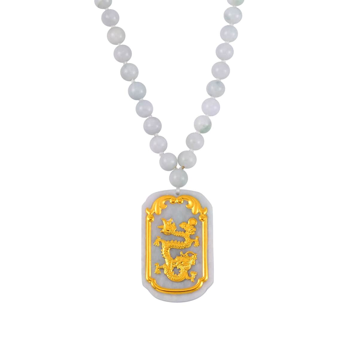 24K Yellow Gold Natural Jade Dragon Pendant With Beaded Necklace 28 Inches 468.00 ctw image number 0