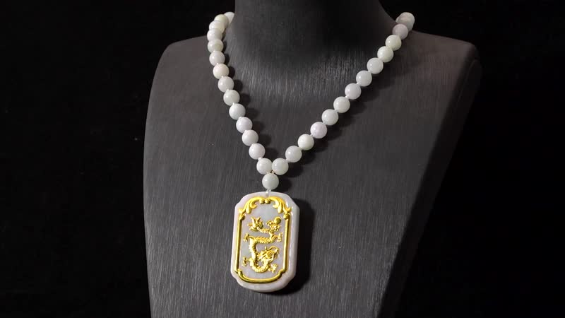 Burmese Natural Jade Phoenix Pendant With Beads Necklace (28 in) in 24K Yellow Gold (6 g) 468.00 ctw