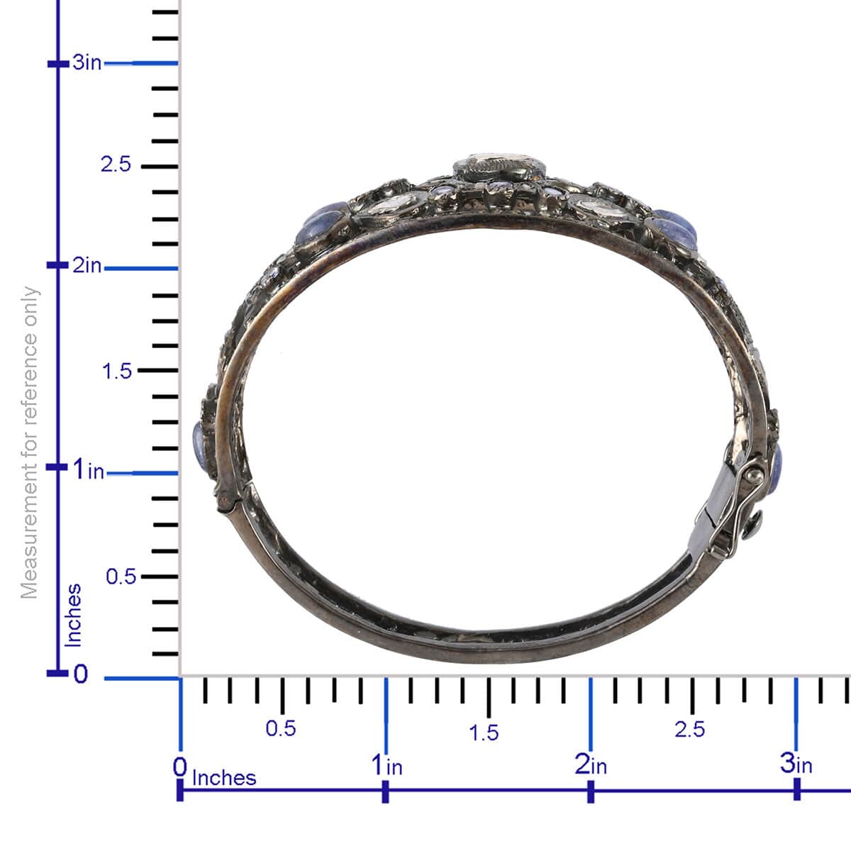 Artisan Crafted Tanzanite and Polki Diamond Bangle Bracelet in Black Rhodium Over Sterling Silver (7.25 In) 14.25 ctw image number 3