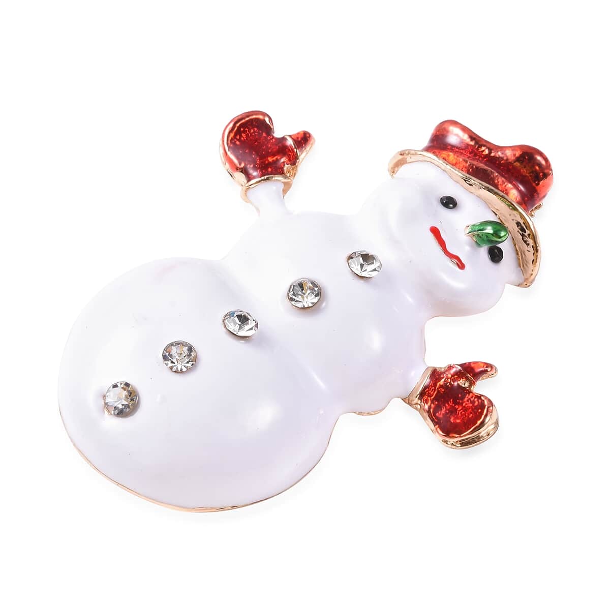 Set of 2 Multi Color Austrian Crystal Enameled Snowman and Rose Brooches or Pendants in Goldtone image number 4