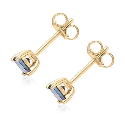 14K Yellow Gold Blue Diamond (IR) Square Stud Earrings 0.65 ctw