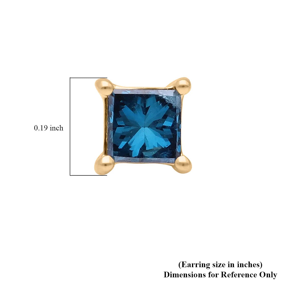 14K Yellow Gold Blue Diamond (IR) Square Stud Earrings 0.65 ctw image number 5