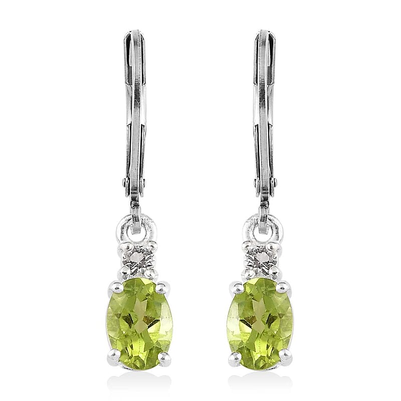 D'Joy Peridot and White Topaz 1.75 ctw Lever Back Earrings in Sterling Silver