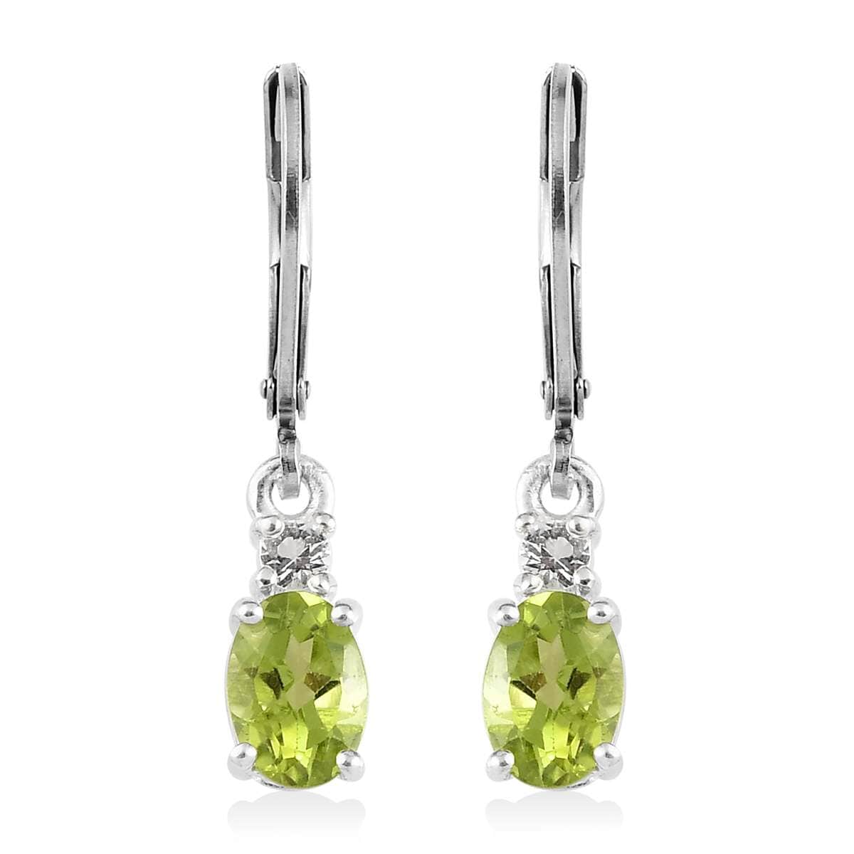 Peridot and White Topaz Lever Back Earrings in Sterling Silver 1.75 ctw image number 0