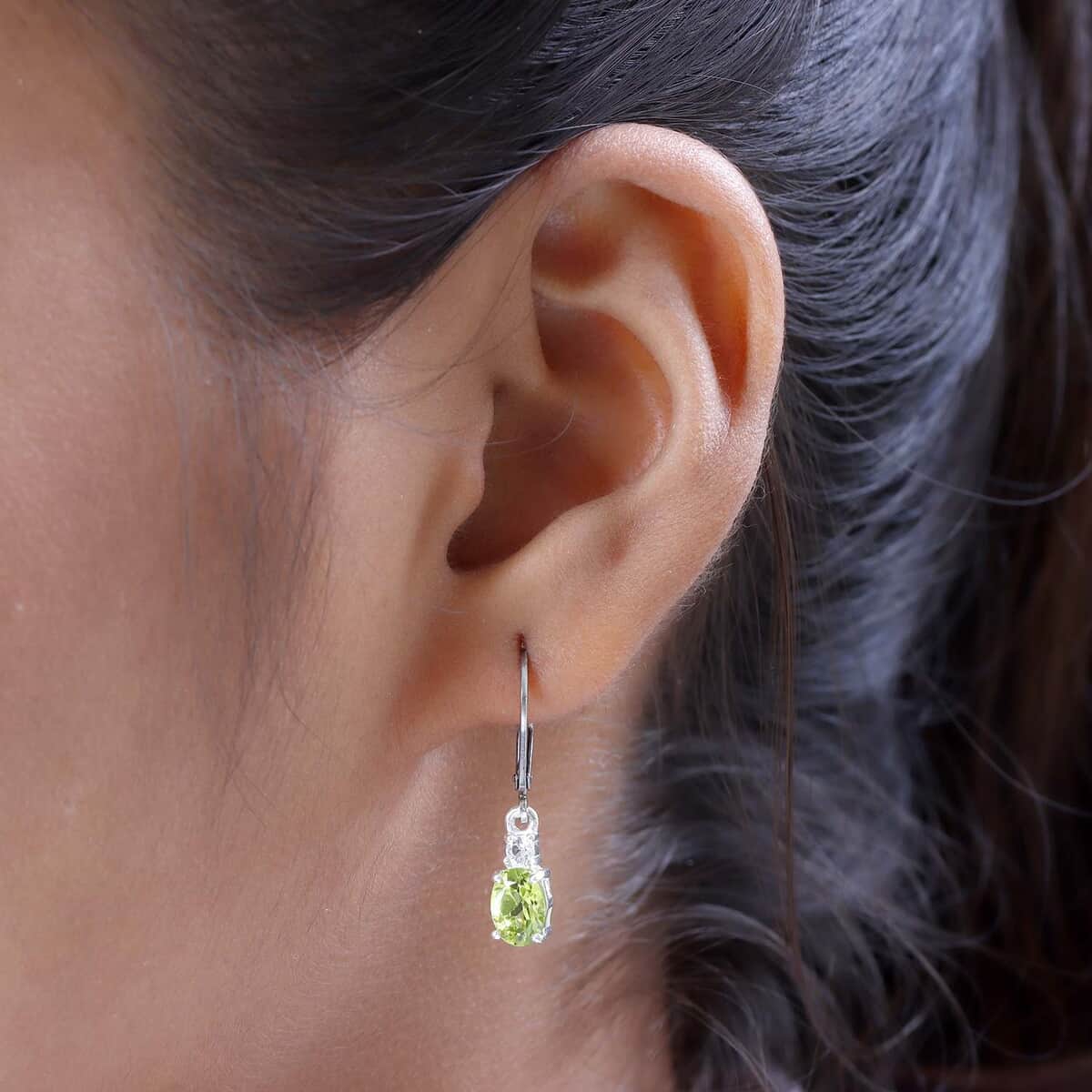 Peridot and White Topaz Lever Back Earrings in Sterling Silver 1.75 ctw image number 1