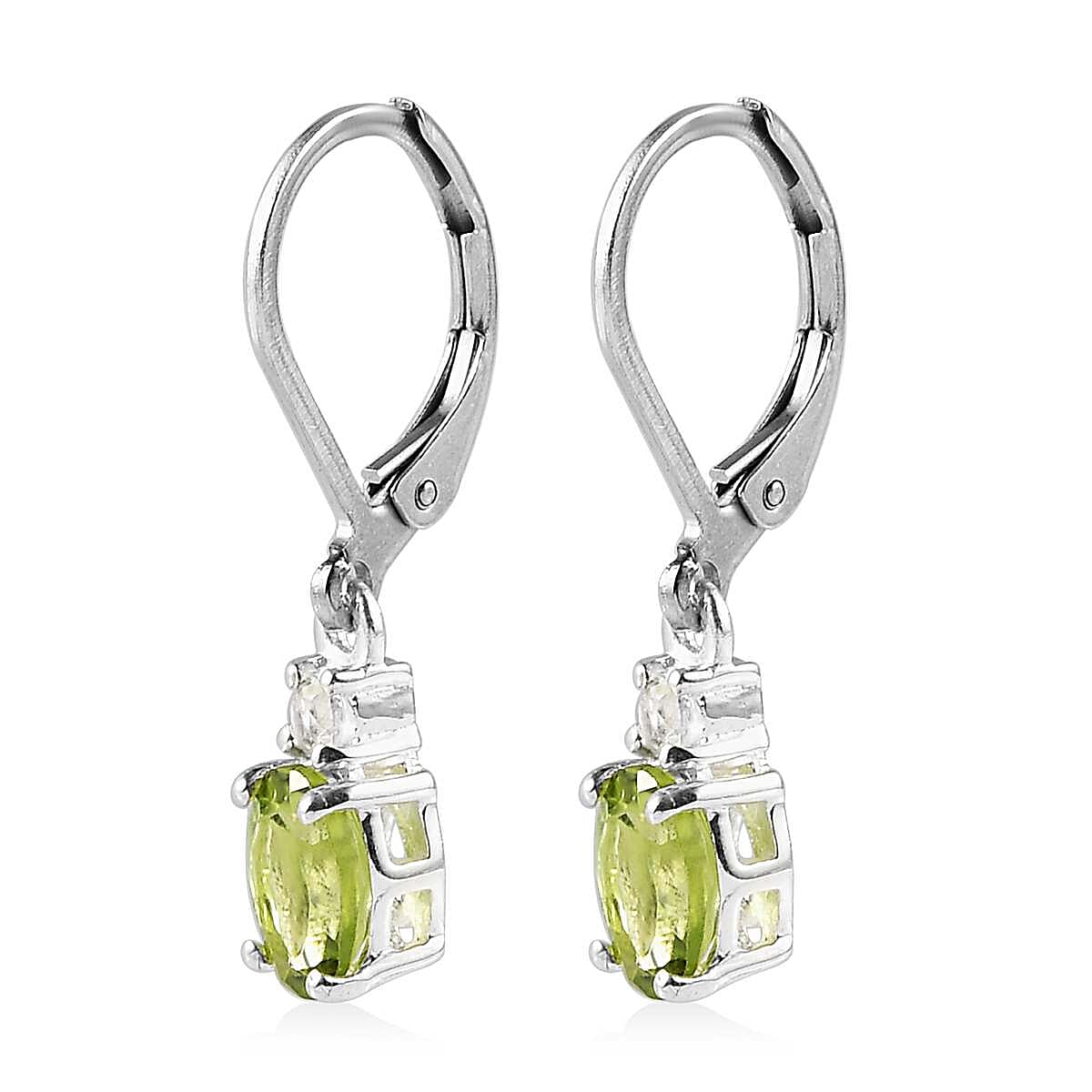 D'Joy Peridot and White Topaz 1.75 ctw Lever Back Earrings in Sterling Silver