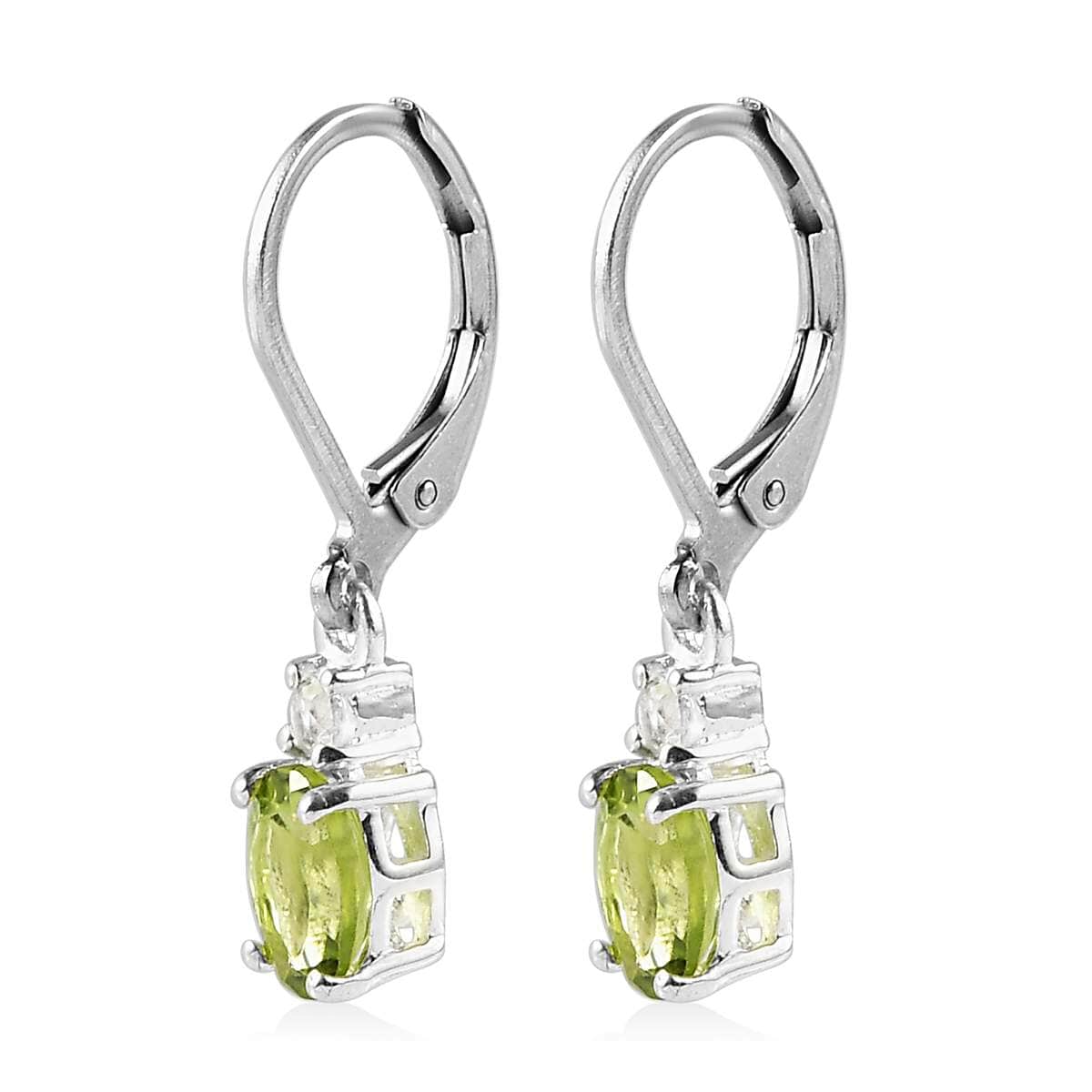 Peridot and White Topaz Lever Back Earrings in Sterling Silver 1.75 ctw image number 5