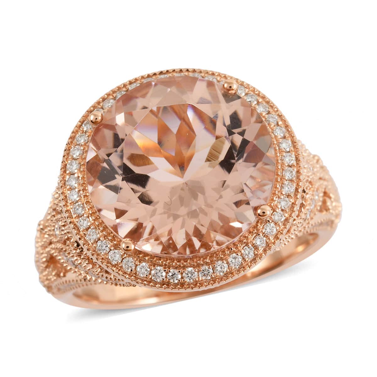 Iliana 18K Rose Gold AAA Marropino Morganite and G-H SI Diamond Ring (Size 8.0) 9.30 ctw image number 0