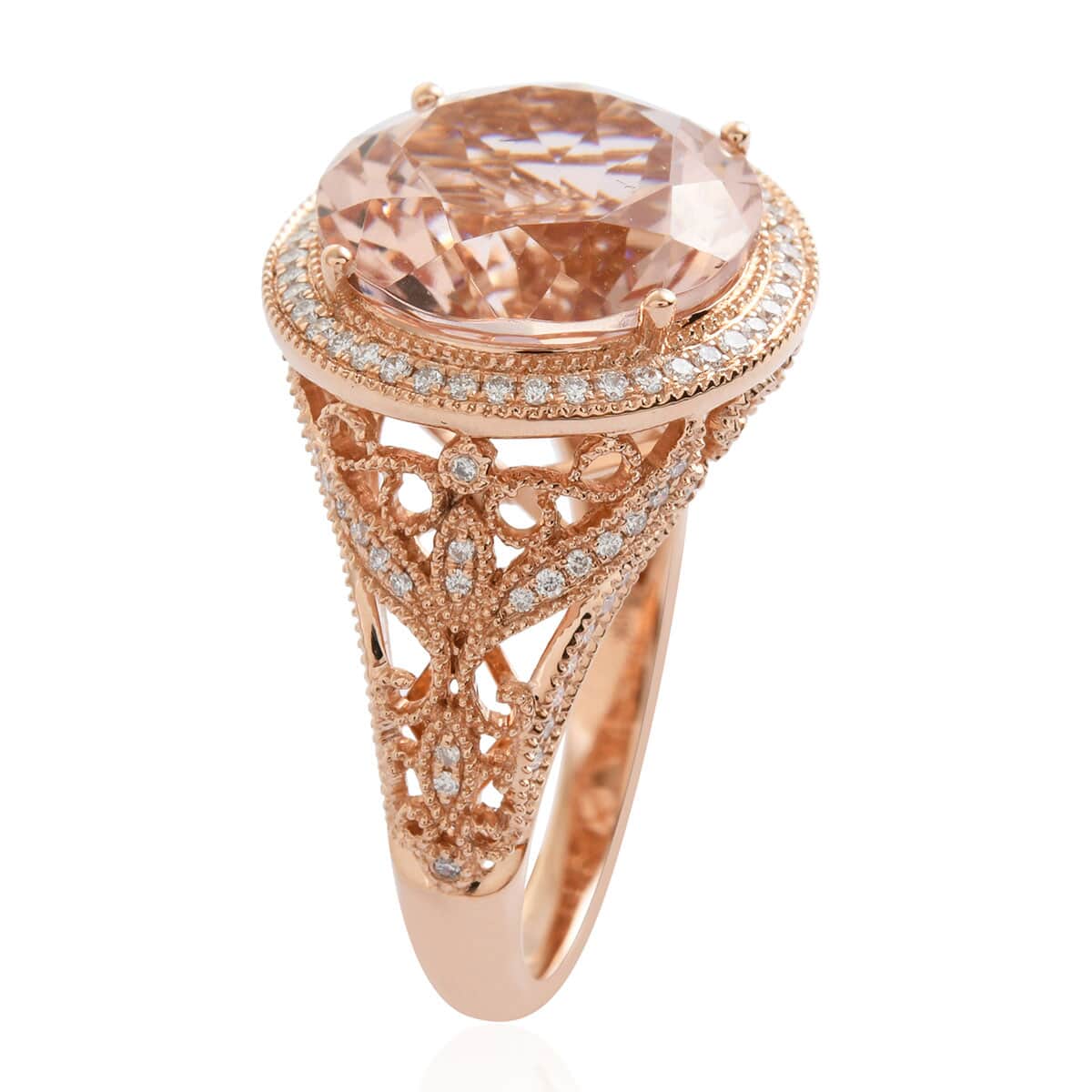 Iliana 18K Rose Gold AAA Marropino Morganite and G-H SI Diamond Ring (Size 8.0) 9.30 ctw image number 2