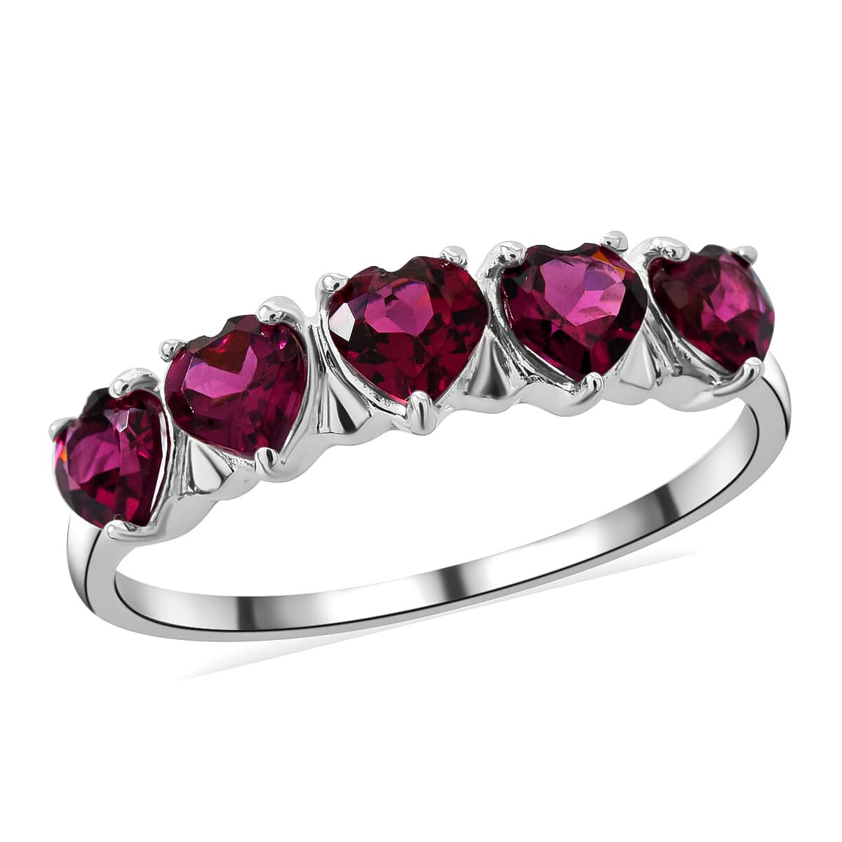 Orissa Rhodolite Garnet 5 Stone Heart Ring in Sterling Silver 1.40 ctw image number 0