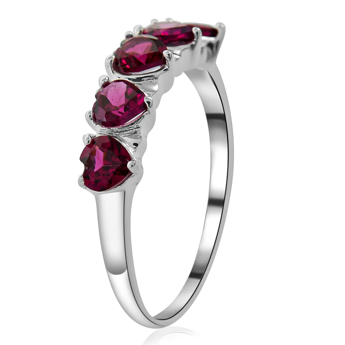 Orissa Rhodolite Garnet 5 Stone Heart Ring in Sterling Silver 1.40 ctw image number 1