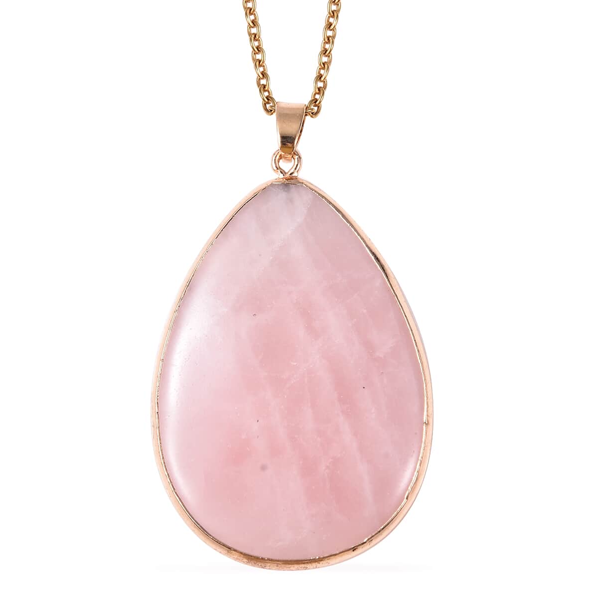 Galilea Rose Quartz Pendant Necklace 24 Inches in ION Plated Yellow Gold Stainless Steel 90.00 ctw image number 0