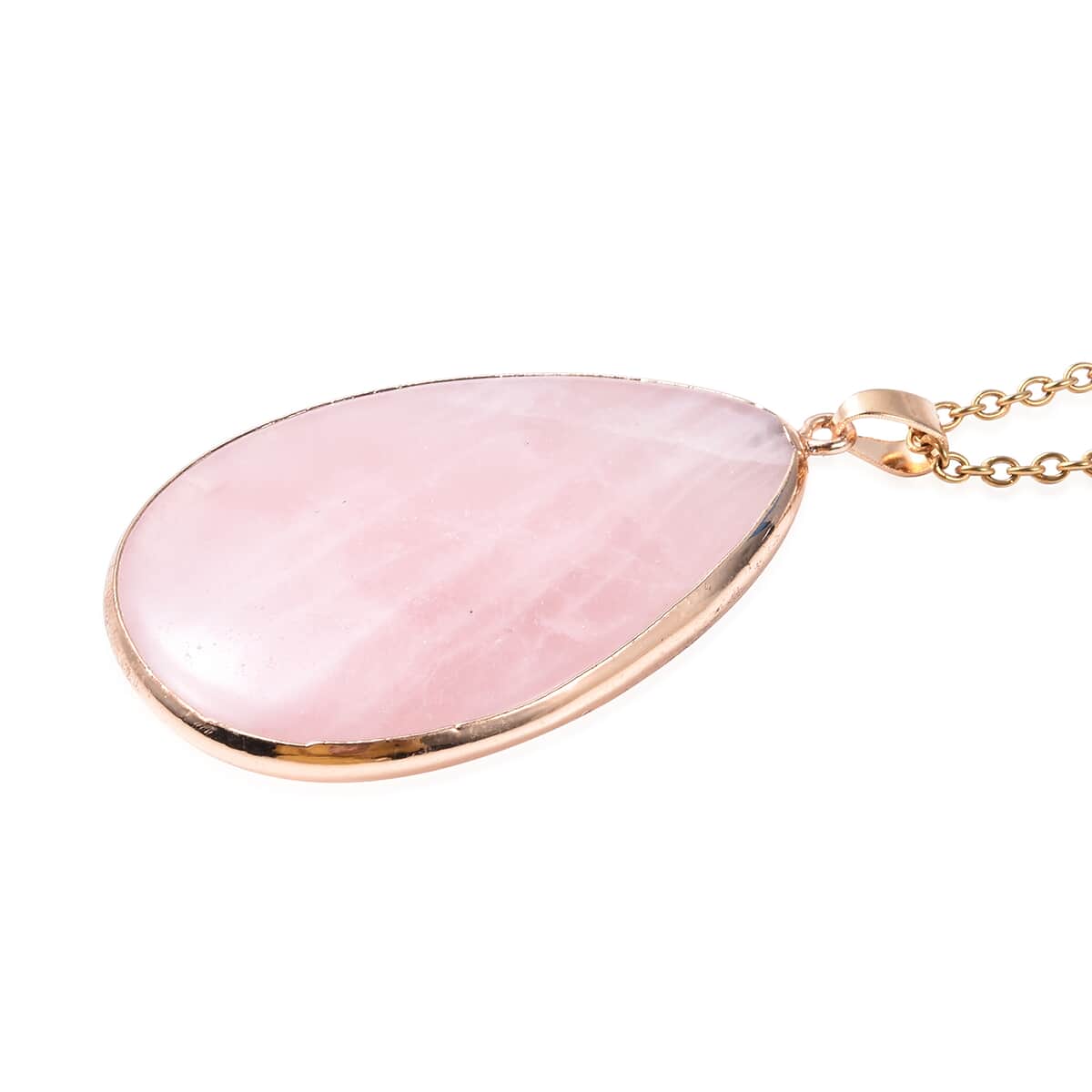 Galilea Rose Quartz Pendant Necklace 24 Inches in ION Plated Yellow Gold Stainless Steel 90.00 ctw image number 2