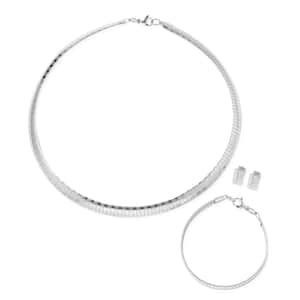 Set of 3 Omega Sand Blast Texture Necklace (18.00 Inches), Bracelet (7.50In) and Earrings in Stainless Steel 32.20 g