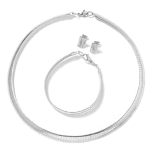 Set of 3 Omega Necklace 18 Inches, Bracelet (7.50In) and Earrings in Stainless Steel 32.20 Grams