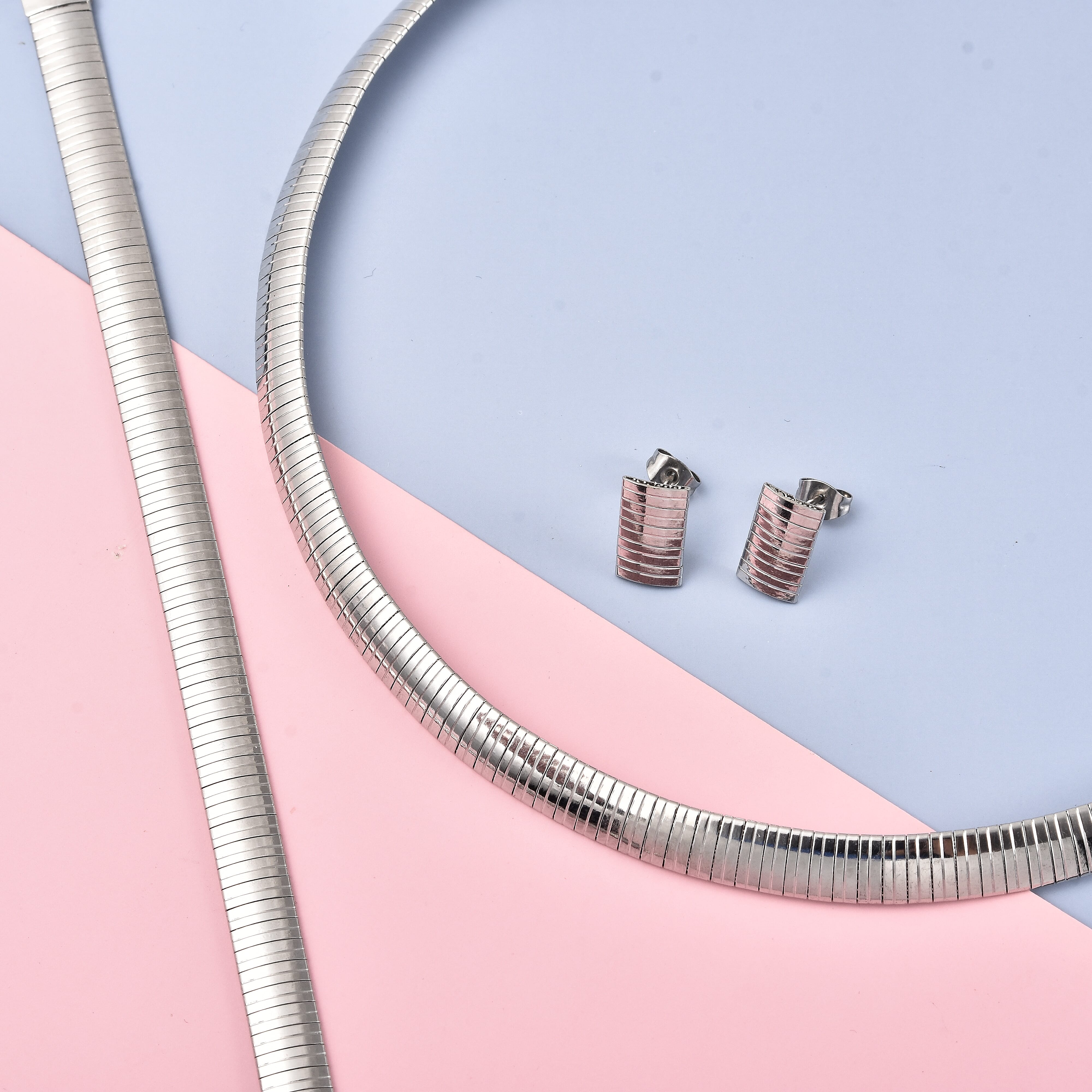 Set of 3 Omega Necklace 18 Inches, Bracelet (7.50In) and Earrings in Stainless Steel 32.20 Grams