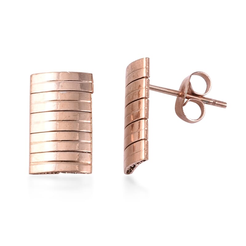 Set of 3 Omega Necklace (18.00 Inches), Bracelet (7.50 In) and Omega Clip Earrings in ION Plated RG Stainless Steel 32.20 Grams