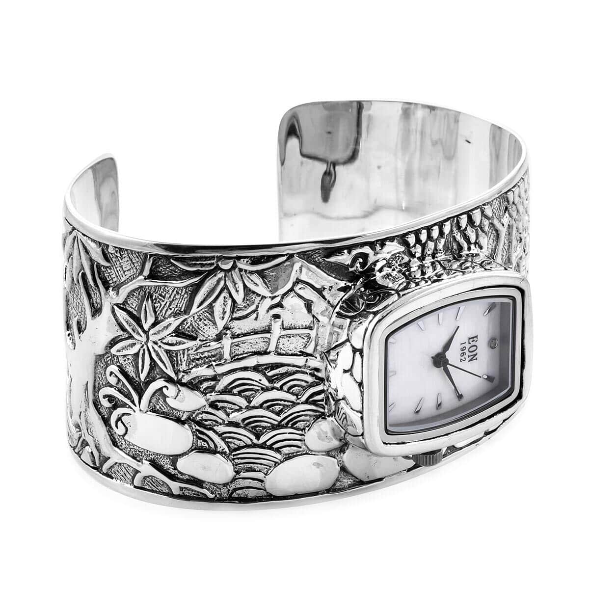 BALI LEGACY EON 1962 Swiss Movement Cuff Bracelet Watch in Sterling Silver with Stainless Steel Back , Designer Bracelet Watch , Analog Luxury Wristwatch image number 4