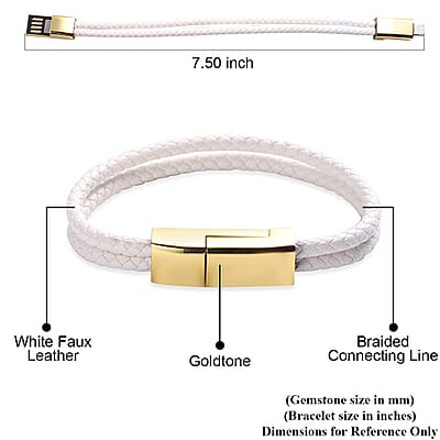 2 in 1 White Faux Leather Bracelet and USB Android Charger in Goldtone (7.50 In)