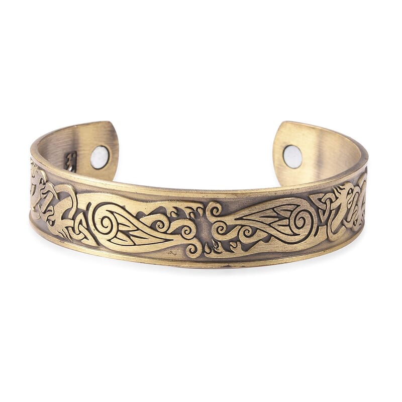 Magnetic by Design Antique Style Dragon Cuff Bracelet in Goldtone 7 Inch