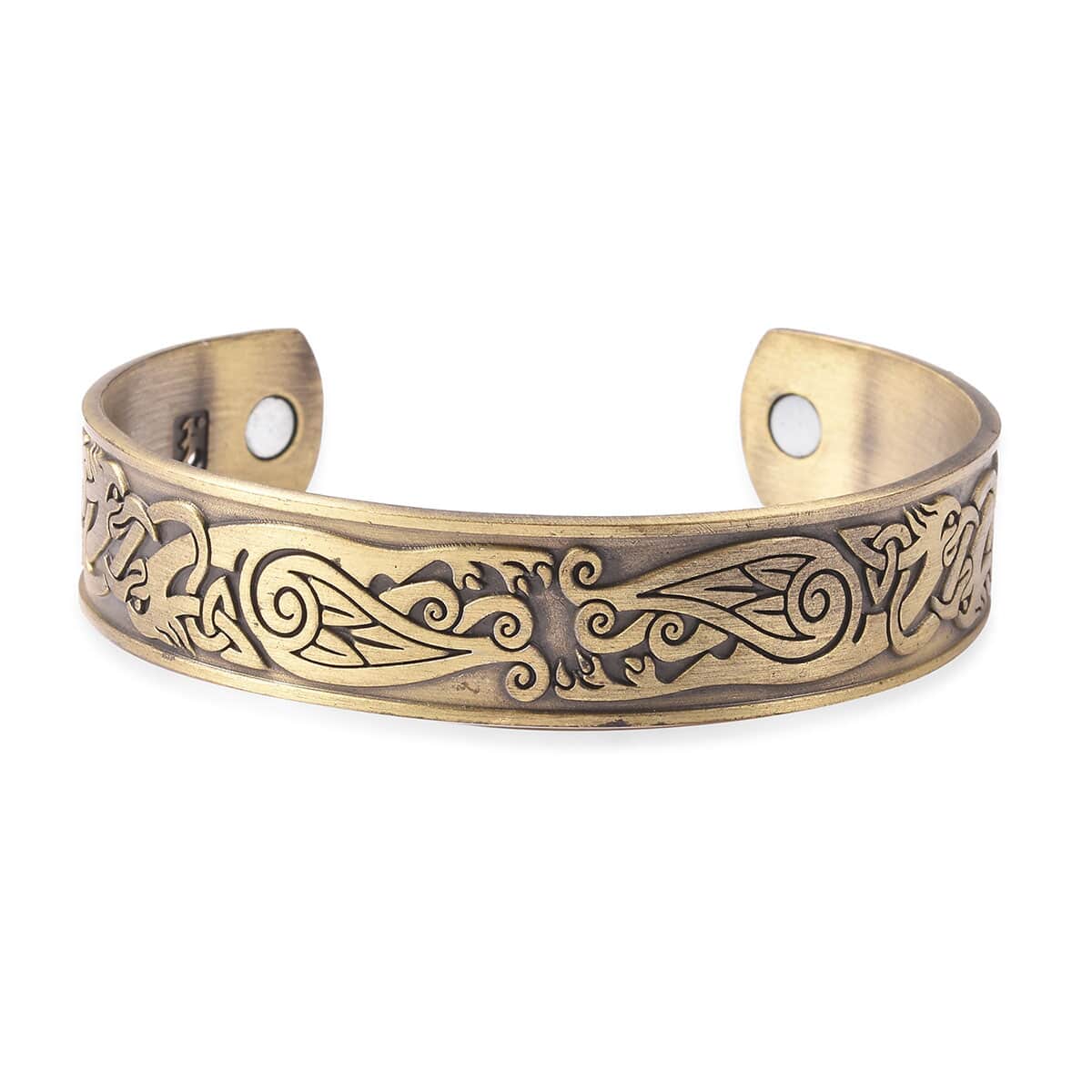 Value Buy Magnetic by Design Antique Style Dragon Cuff Bracelet in Goldtone (7 in) image number 0