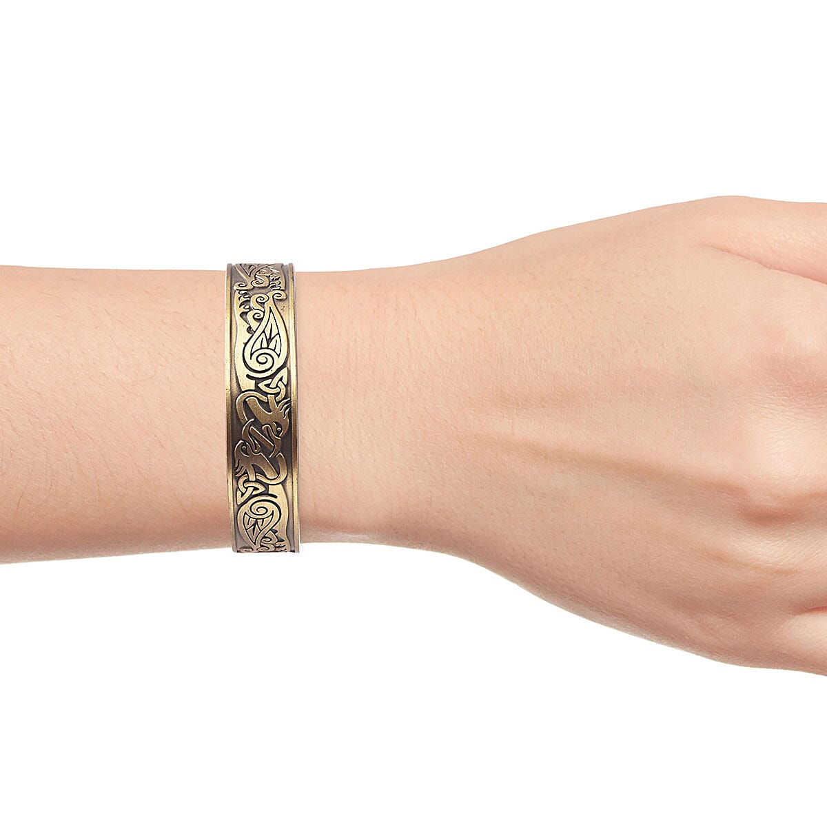 Magnetic by Design Antique Style Dragon Cuff Bracelet in Goldtone 7 Inch