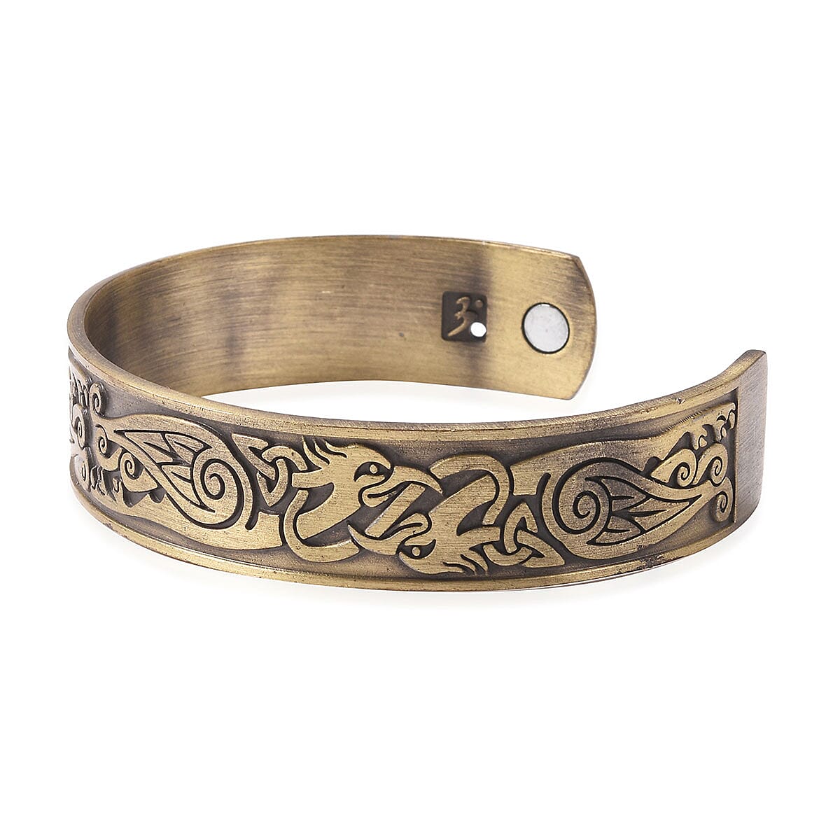 Magnetic by Design Antique Style Dragon Cuff Bracelet in Goldtone 7 Inch