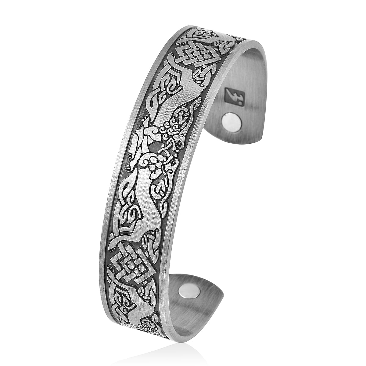 Magnetic by Design Antique Style Dragon Cuff Bracelet in Silvertone 7 Inch image number 0