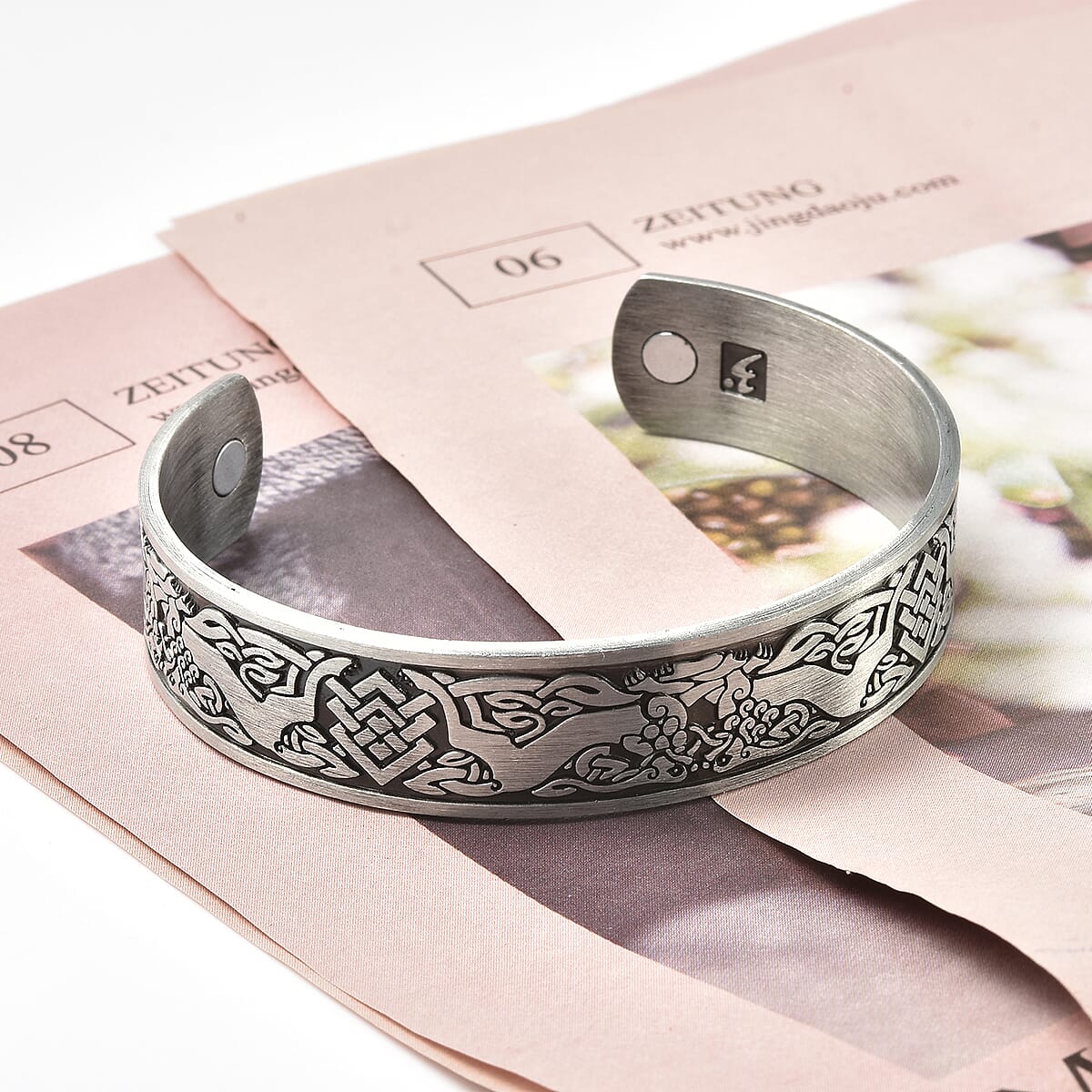Magnetic by Design Antique Style Dragon Cuff Bracelet in Silvertone 7 Inch image number 1