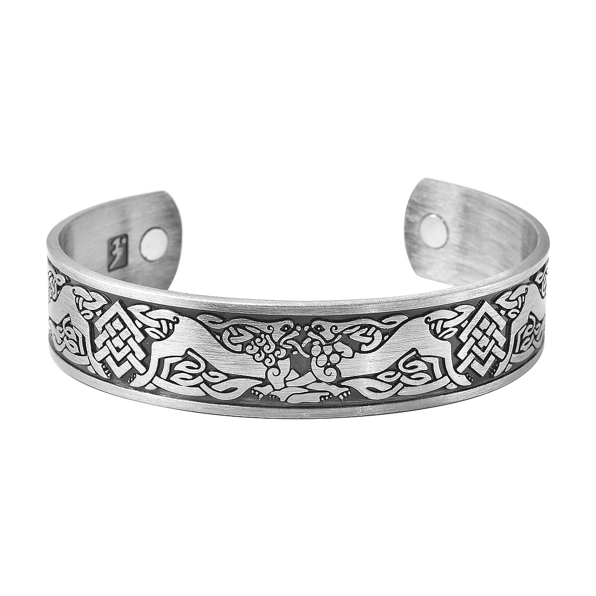 Magnetic by Design Antique Style Dragon Cuff Bracelet in Silvertone 7 Inch image number 3