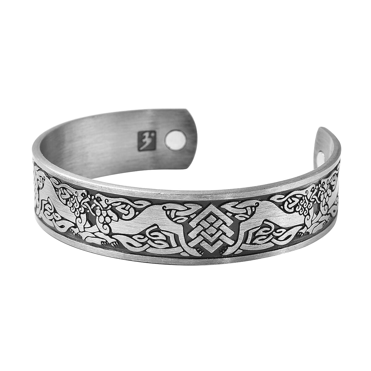 Magnetic by Design Antique Style Dragon Cuff Bracelet in Silvertone 7 Inch image number 4