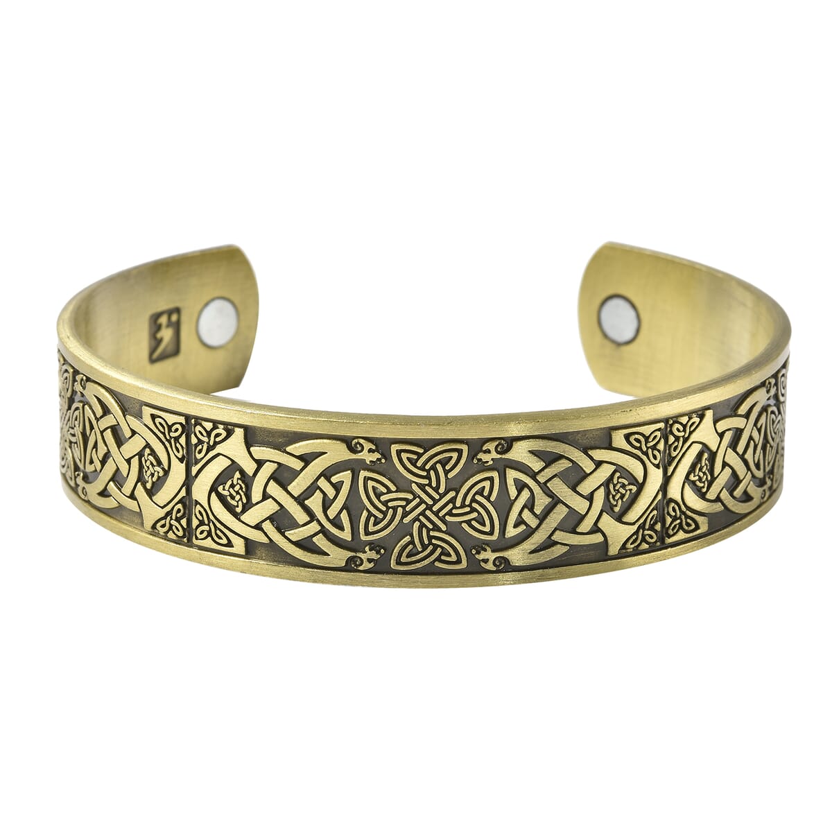 Magnetic By Design Celtic Knot Cuff Bracelet in Goldtone,Antique Style Cross Design Bracelet 7 Inches image number 3