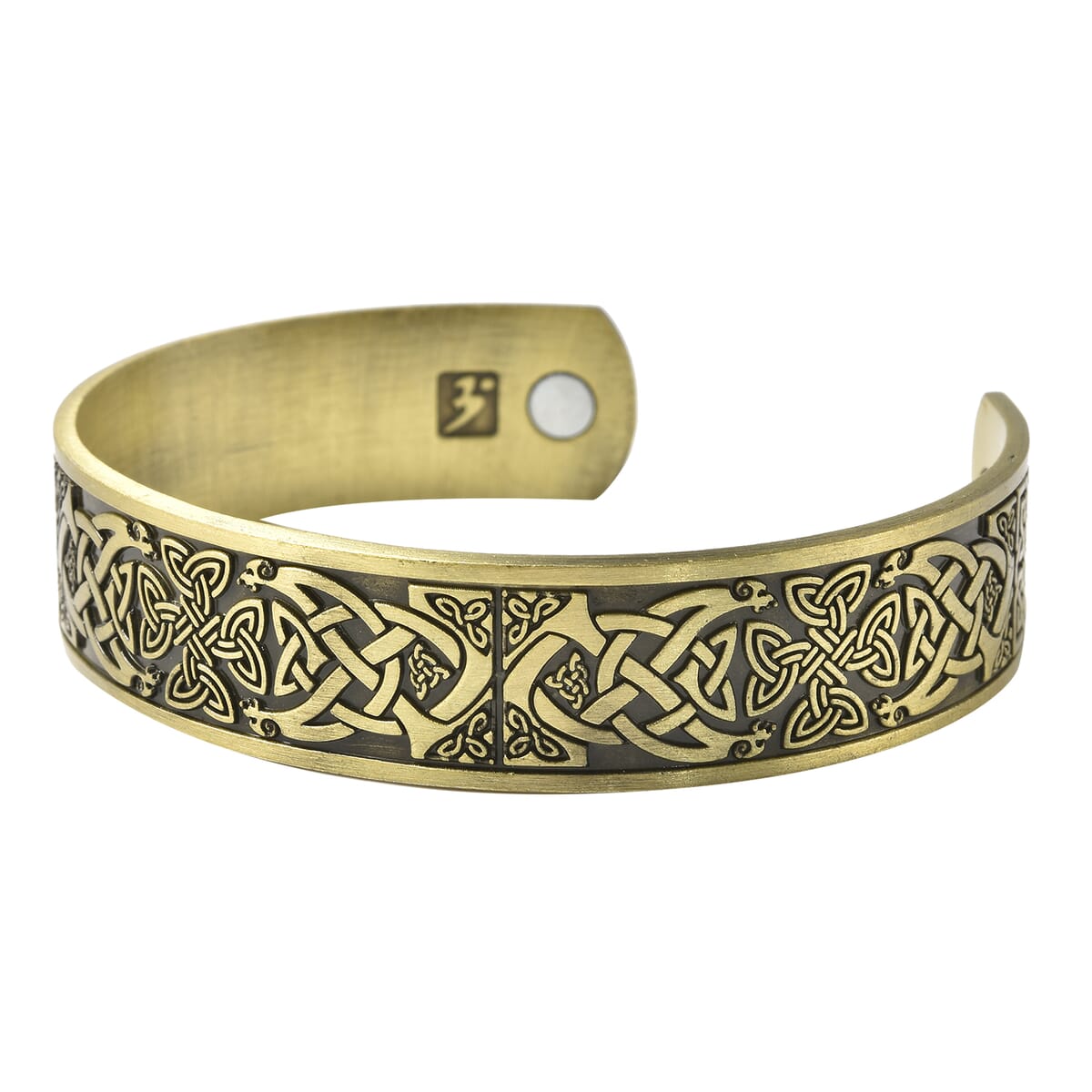Magnetic By Design Celtic Knot Cuff Bracelet in Goldtone,Antique Style Cross Design Bracelet 7 Inches image number 4