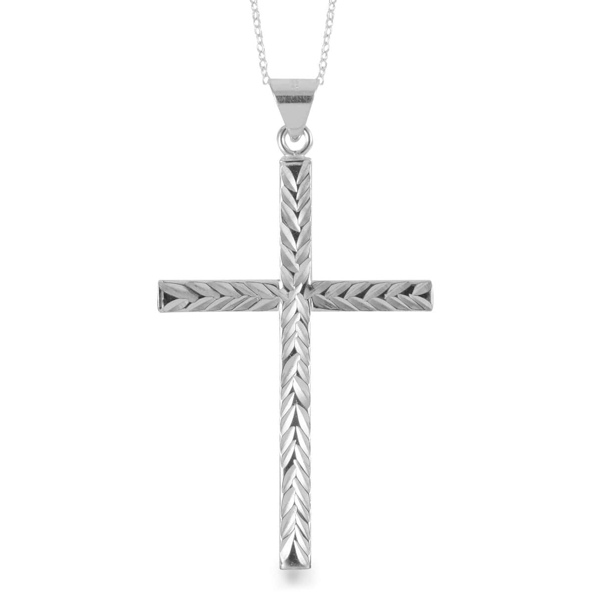 Diamond Cut Cross Pendant Necklace 18 Inch in Sterling Silver image number 0