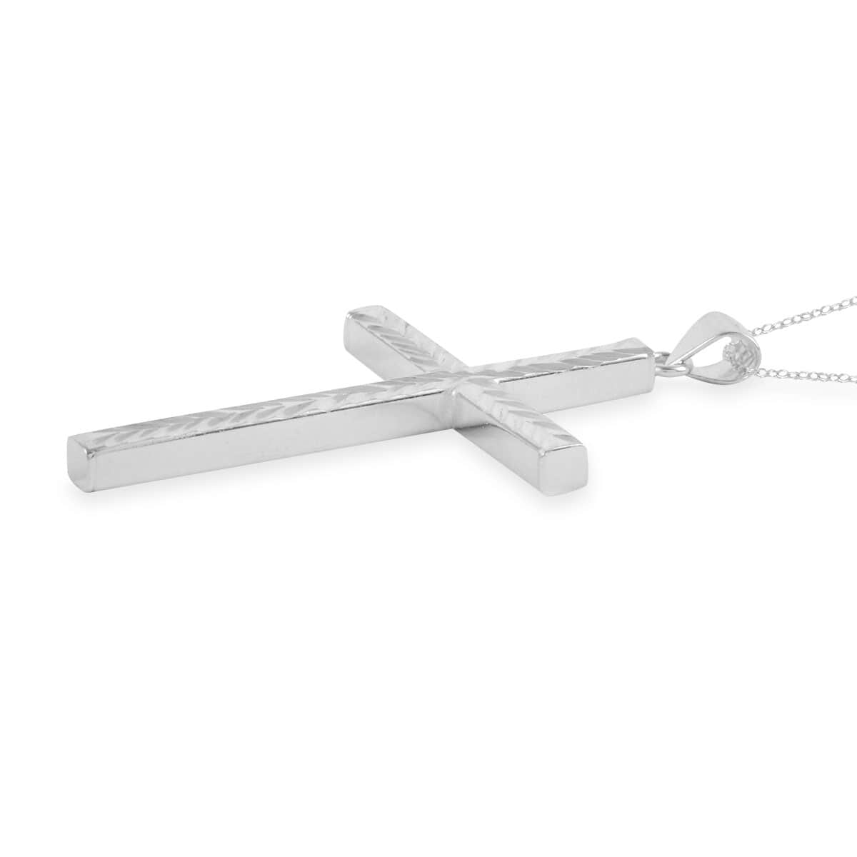 Diamond Cut Cross Pendant Necklace 18 Inch in Sterling Silver image number 2
