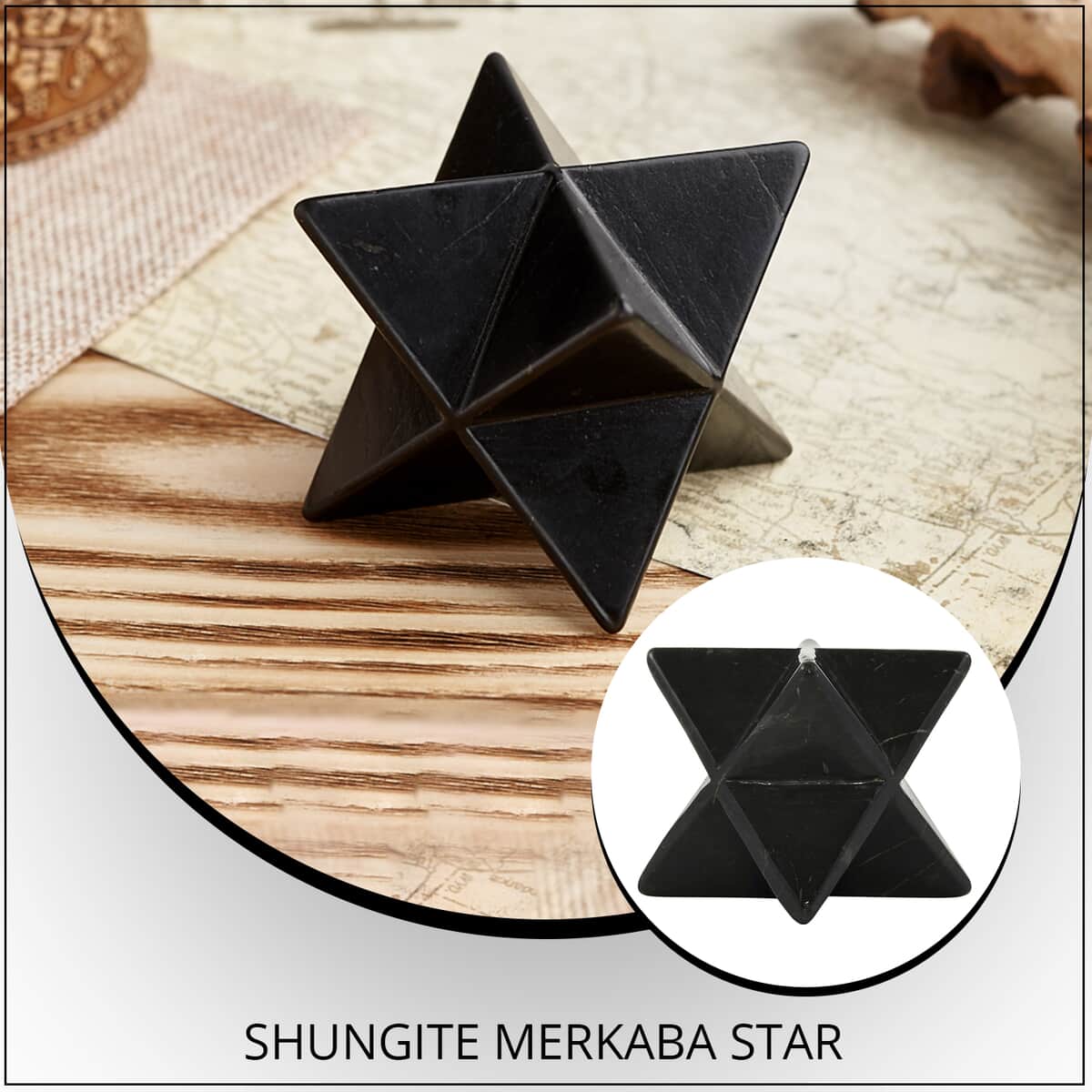 Shungite Merkaba Star 50MM Approximately 1050.00 ctw , Home Decor Figurine , Decorative Figurine , Living Room Decor image number 1