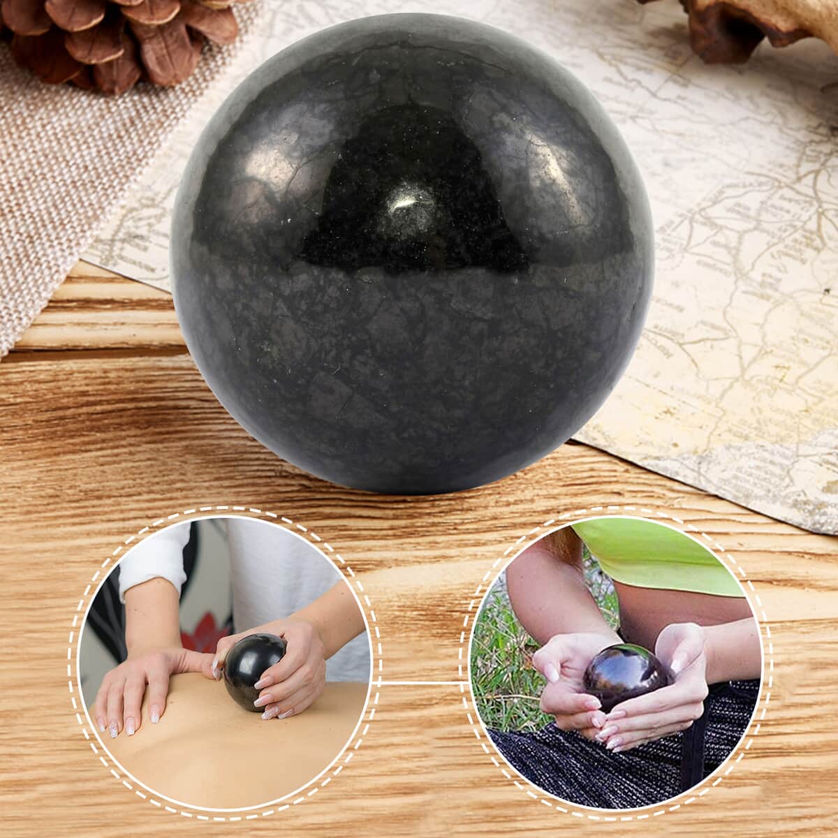 Shungite Sphere 30mm Approx 215.00 ctw , Home Decor Figurine , Decorative Figurine , Living Room Decor image number 1