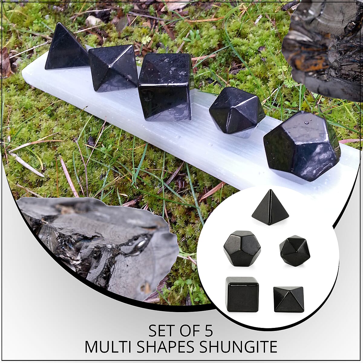 Set of 5 Multi Shapes Shungite (1 in) 286.00 ctw image number 1