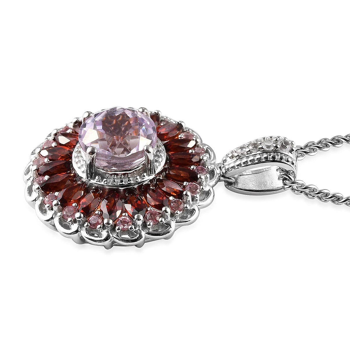 AA Martha Rocha Kunzite and Multi Gemstone Pendant Necklace 20 Inches in Platinum Over Sterling Silver 5.00 ctw