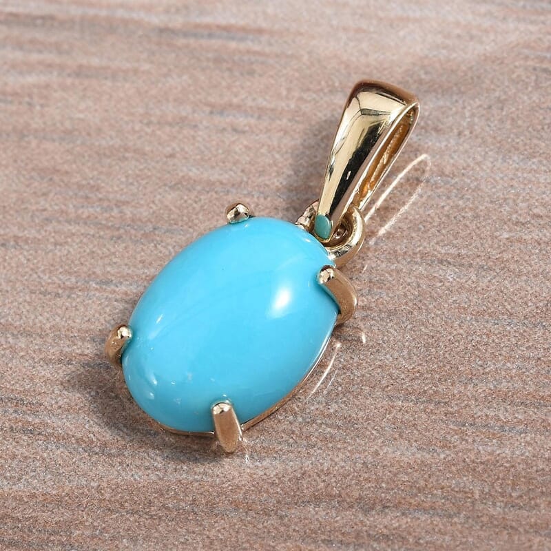 1.00 ctw Arizona Sleeping Beauty Turquoise Pendant in 10K Yellow Gold 0.30 Grams