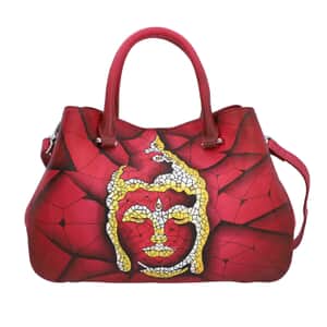 Sukriti Wine Red Leather Buddha Hand Painted Shoulder Bag (15.5x9.6x3.5)